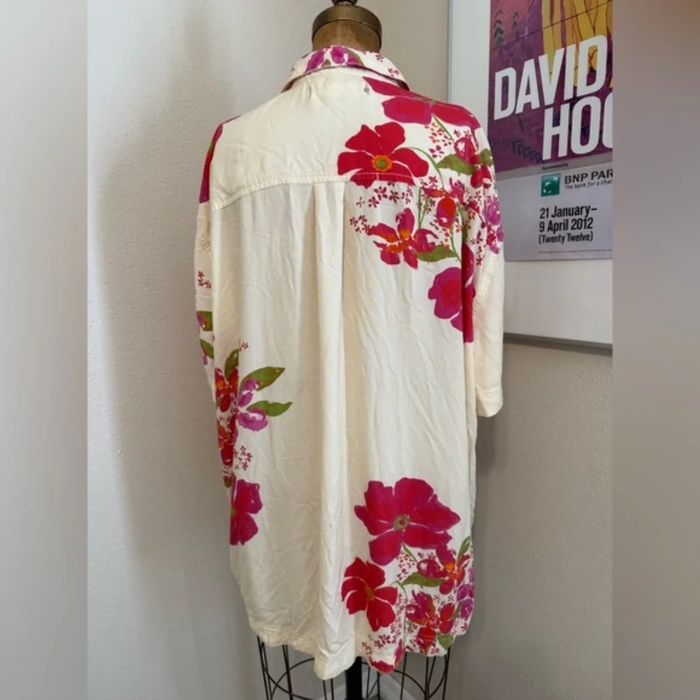 Free People Share Good Vibes Buttondown XS Ivory Pink Combo Floral - Picture 5 of 12